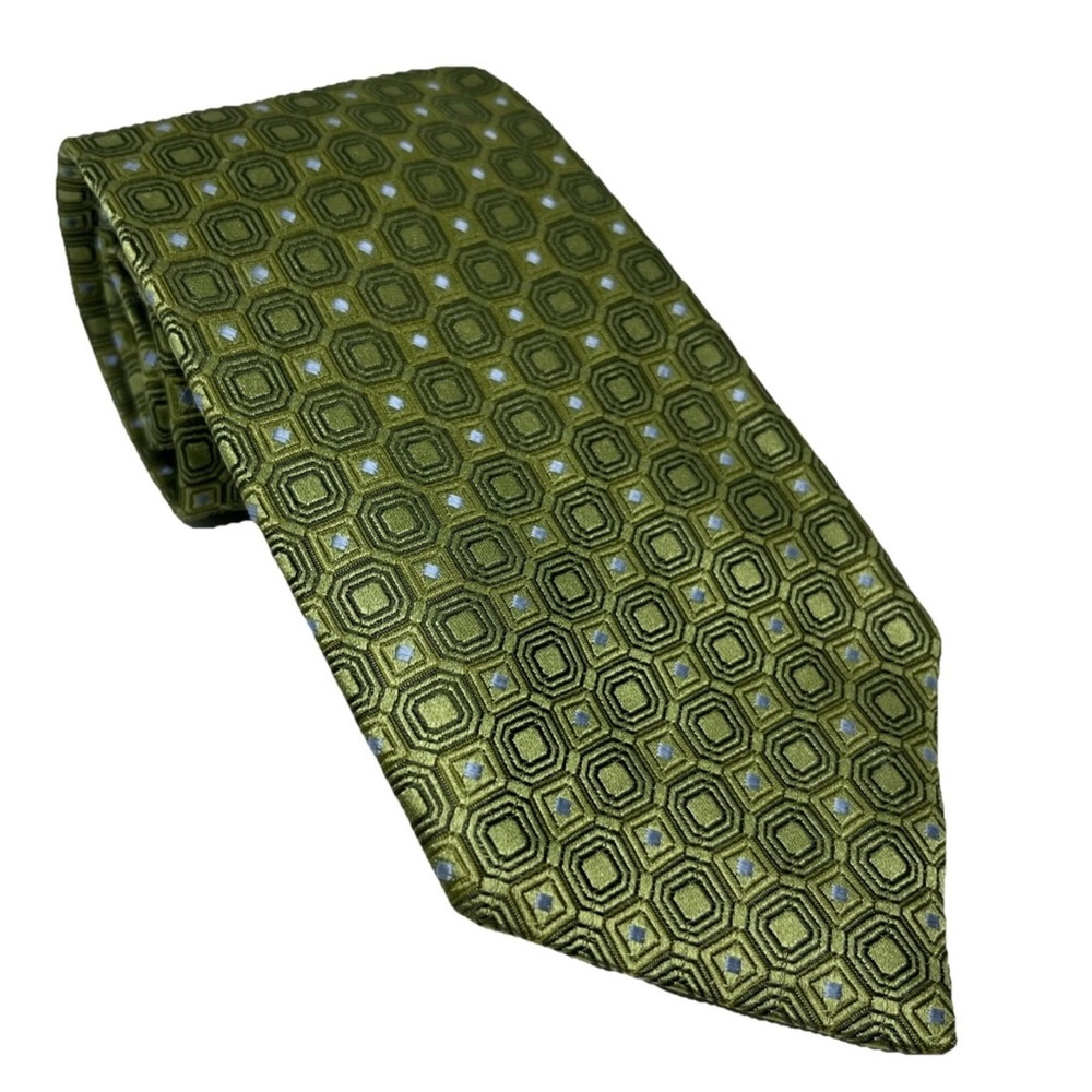 Men’s S5A Woven Geometric Green Wide Neck Tie 100% Silk
